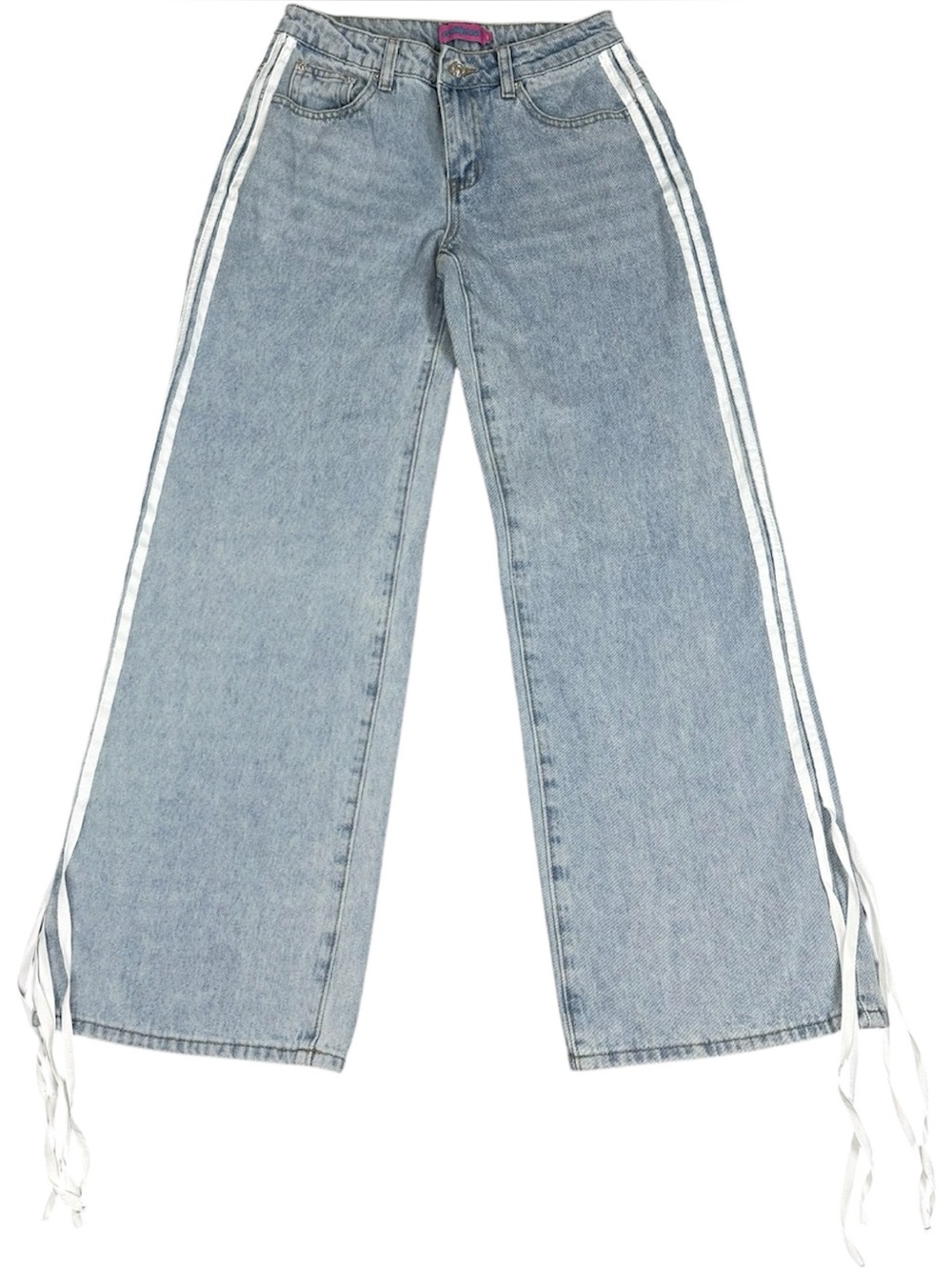 Edikted Mattie Light Wash Bow Side Stripe Jeans XS Y2K Coquette